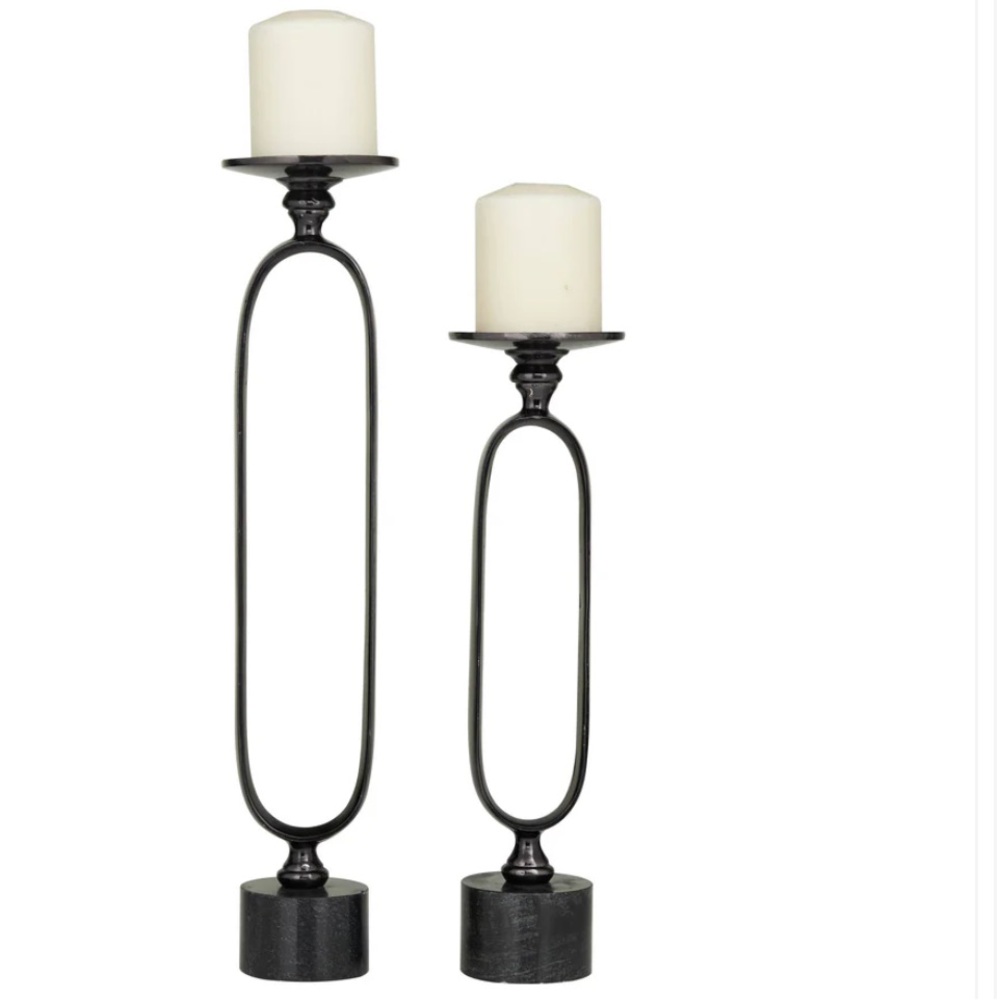 DECO 79 NWT 2pc aluminum & marble base candle holders -black